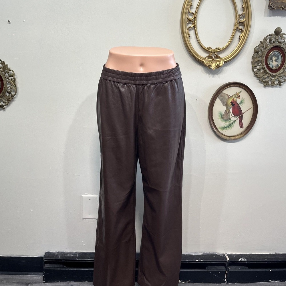 Babaton Brown Faux Leather Pull On Pants Size Small Straight Leg Trousers